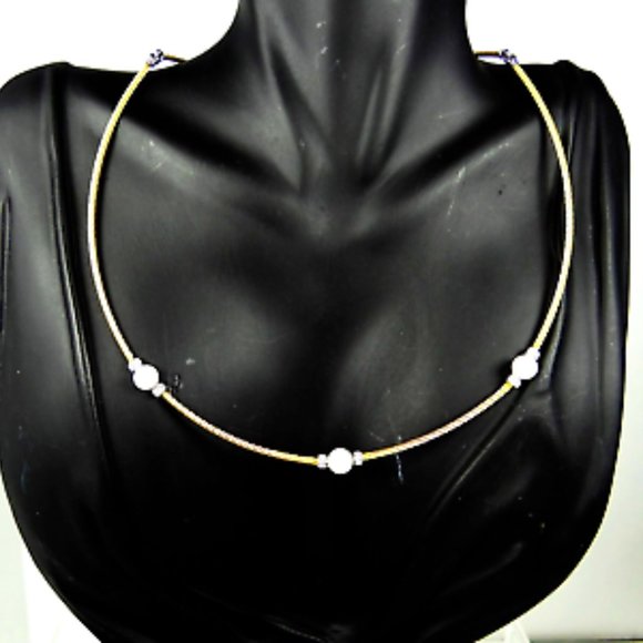 ALOR 18K Gold Stainless Steel Classique 6.35mm Pearl & Diamond Station Necklace - Picture 1 of 9